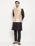 Men's Rose Gold Jacquard Jacket With Kurta And Pant Set