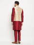 Men's Rose Gold Jacquard Jacket With Kurta And Pant Set
