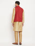 Men's Maroon Matka Silk Nehru Jacket With Rose Gold Silk Blend Kurta And Pant Style Pyjama Set