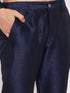 Men's Orange Matka Silk Nehru Jacket With Navy Blue Silk Blend Kurta And Pant Style Pyjama Set
