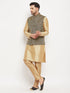 Men's Black Ethnic Jacket With Rose Gold Silk Blend Kurta And Pant Style Pyjama Set