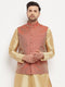 VASTRAMAY Men's Maroon Cotton Silk Blend Ethnic Jacket