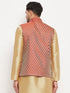 VASTRAMAY Men's Maroon Cotton Silk Blend Ethnic Jacket