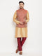Men's Maroon Silk Blend Ethnic Jacket, Rose Gold Kurta And Maroon Pant Syle Pyjama Set