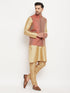 Men's Rose Gold Silk Blend Kurta And Pant Style Pyjama With Maroon Woven Nehru Jacket