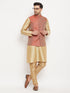 Men's Rose Gold Silk Blend Kurta And Pant Style Pyjama With Maroon Woven Nehru Jacket
