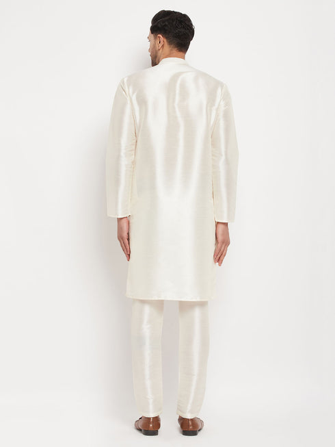 Men's Cream Cotton Silk Blend Kurta And Pant Style Pyjama Set