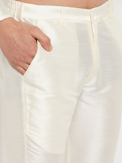 Men's Cream Cotton Silk Blend Kurta And Pant Style Pyjama Set