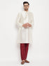 Men's Cream Cotton Silk Blend Kurta And Maroon Pant Style Pyjama Set