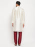 Men's Cream Cotton Silk Blend Kurta And Maroon Pant Style Pyjama Set
