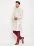 Men's Cream Cotton Silk Blend Kurta And Maroon Pant Style Pyjama Set
