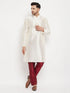 Men's Cream Cotton Silk Blend Kurta And Maroon Pant Style Pyjama Set