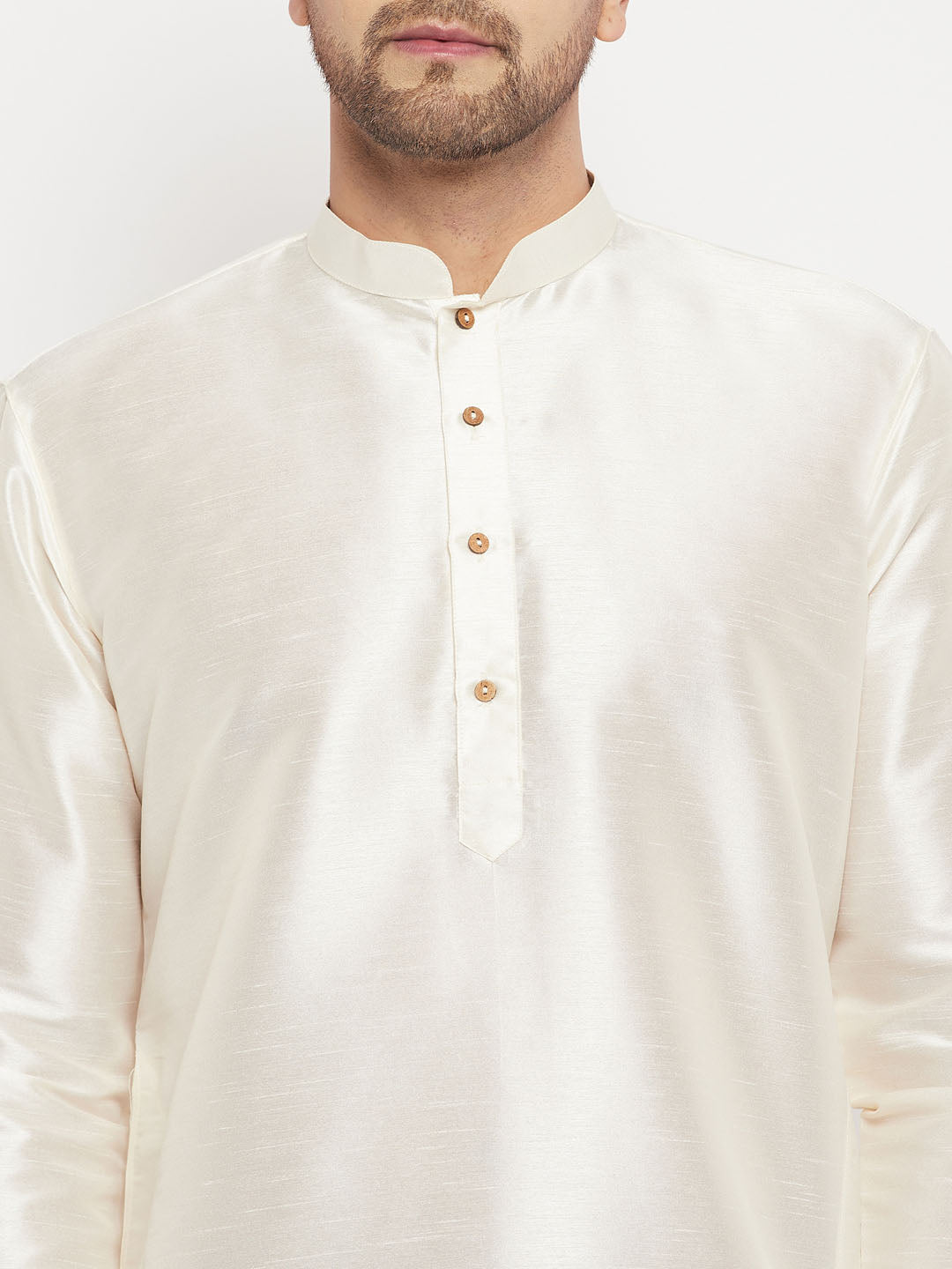 Men's Cream Cotton Silk Blend Kurta And Rose Gold Pant Style Pyjama Set