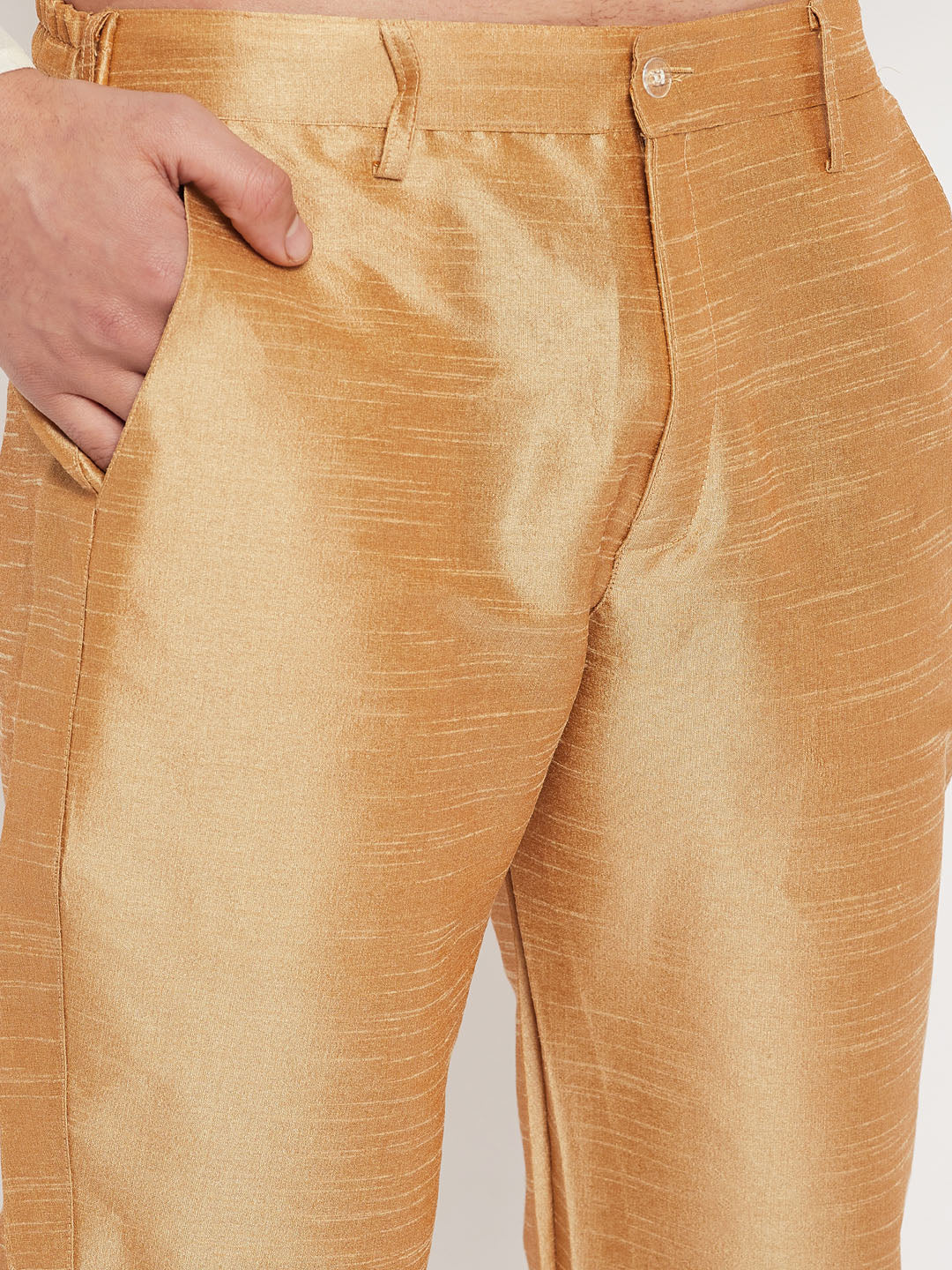 Men's Cream Cotton Silk Blend Kurta And Rose Gold Pant Style Pyjama Set