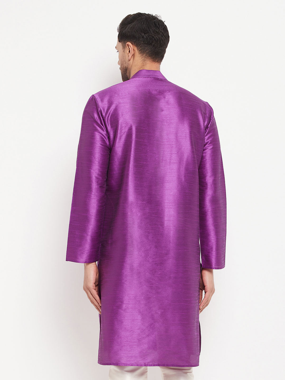 VASTRAMAY Men's Purple Cotton Silk Blend Kurta