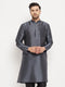VASTRAMAY Men's Grey Cotton Silk Blend Kurta