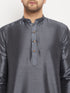 VASTRAMAY Men's Grey Cotton Silk Blend Kurta