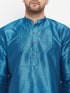 Men's Turquoise Blue Cotton Silk Blend Kurta And Pant Style Pyjama Set
