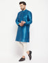 Men's Turquoise Blue Cotton Silk Blend Kurta And Pant Style Pyjama Set