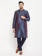 Men's Navy Blue Zari Weaved Kurta And Pant Set