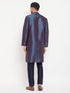 Men's Navy Blue Zari Weaved Kurta And Pant Set