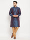 Men's Navy Blue Zari Weaved Kurta And Pant Set