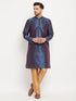 Men's Navy Blue Zari Weaved Kurta And Pant Set