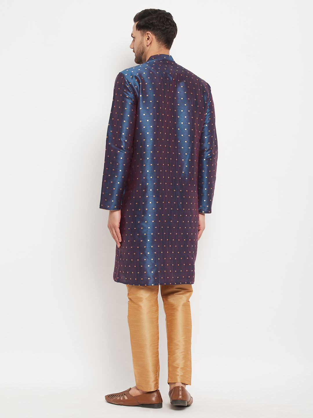 Men's Navy Blue Zari Weaved Kurta And Pant Set