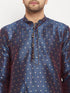 Men's Navy Blue Zari Weaved Kurta And Pant Set