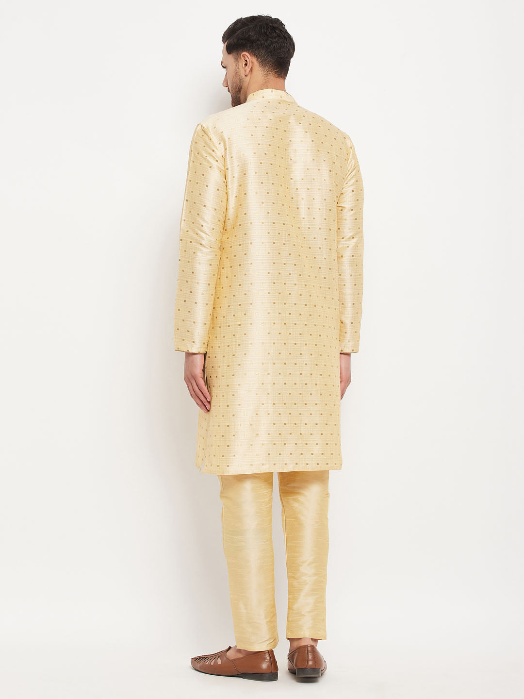 Men's Gold Zari Weaved Kurta And Pant Set