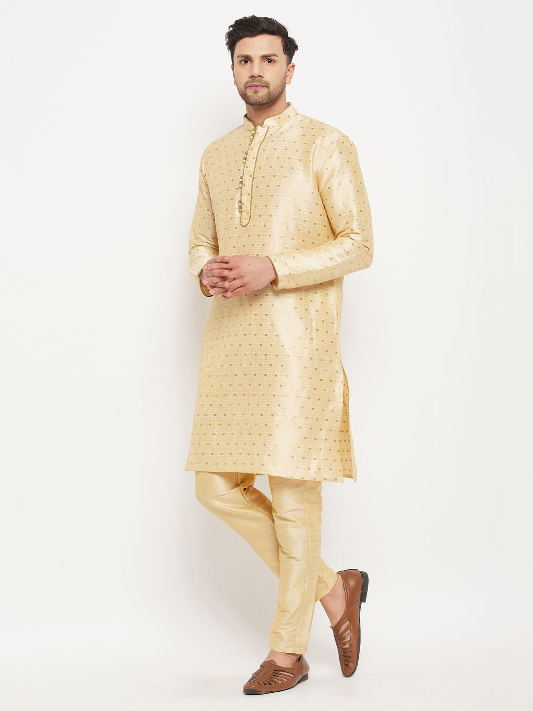 Men's Gold Zari Weaved Kurta And Pant Set