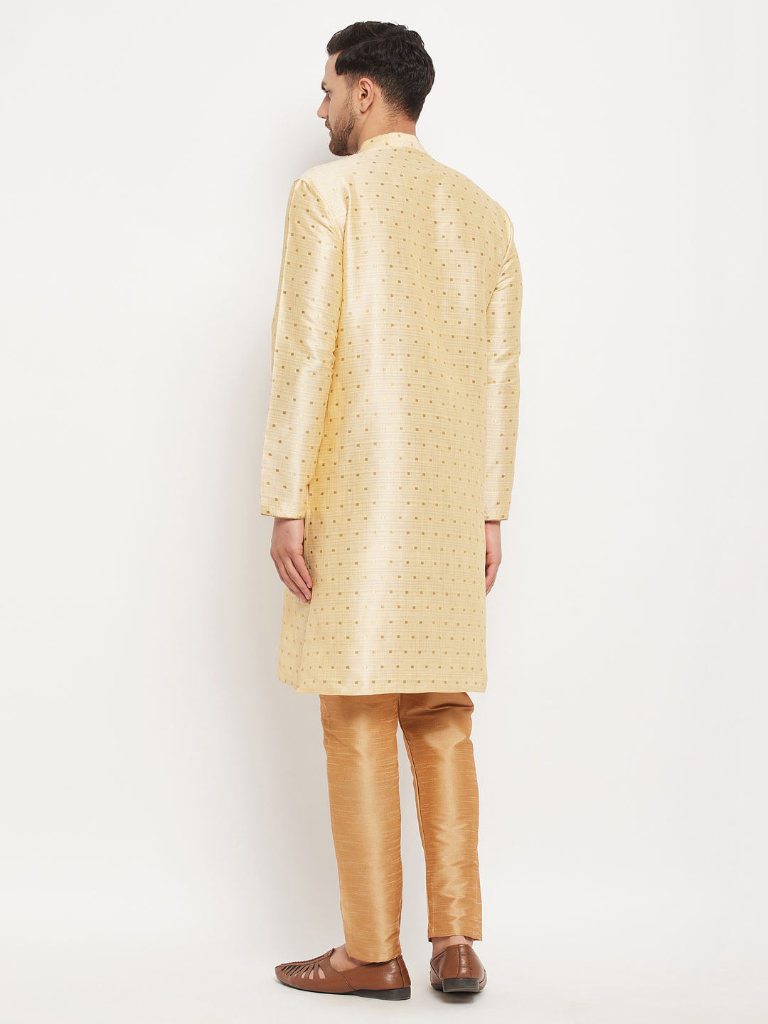 Men's Gold Zari Weaved Kurta And Pant Set