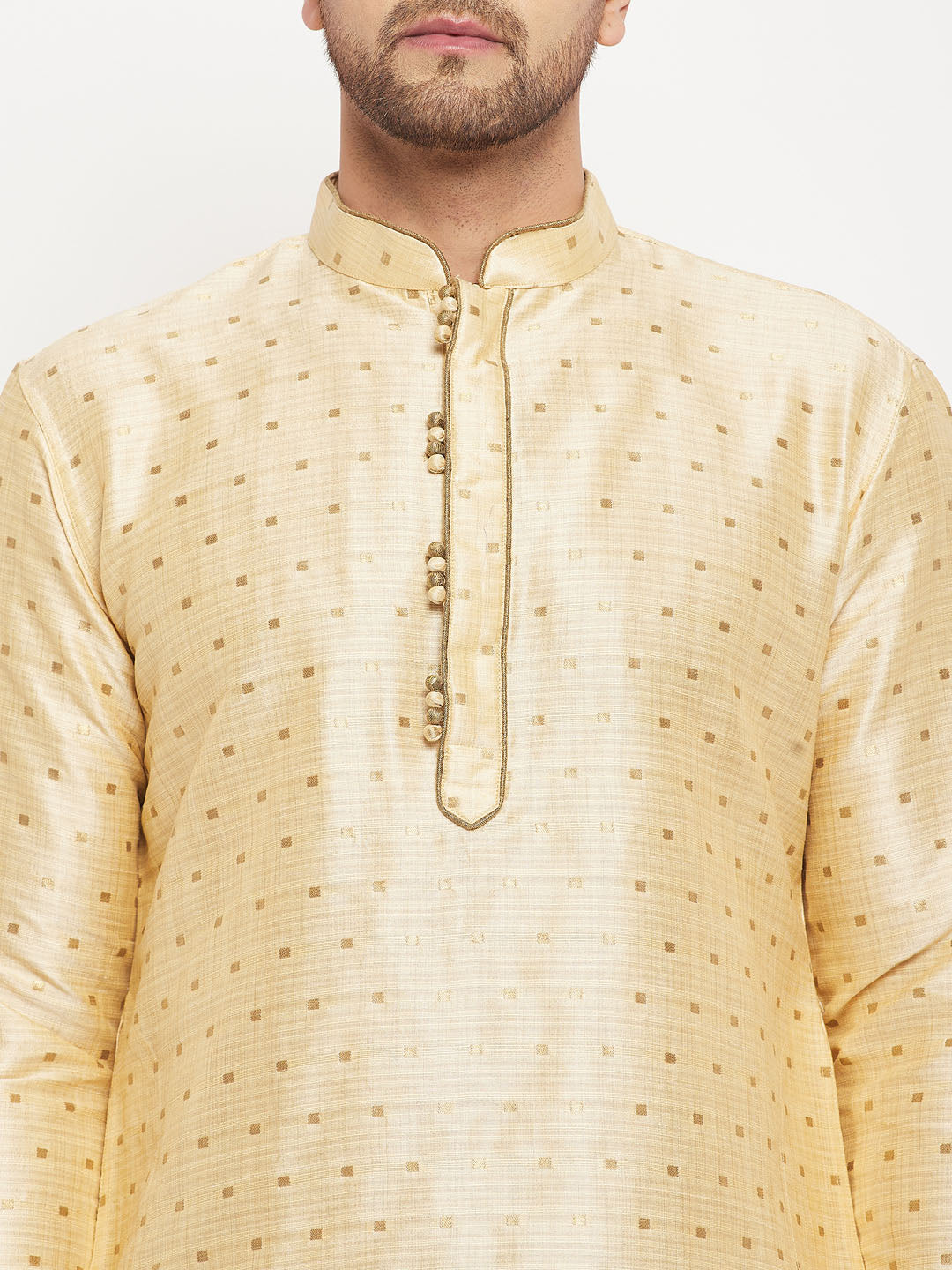 Men's Gold Zari Weaved Kurta And Pant Set