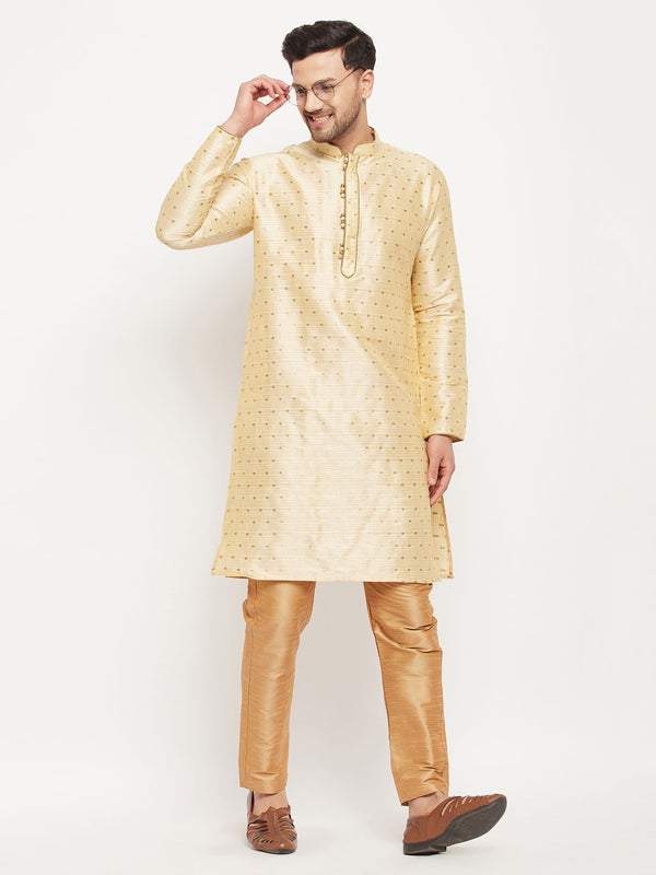 Men's Gold Zari Weaved Kurta And Pant Set