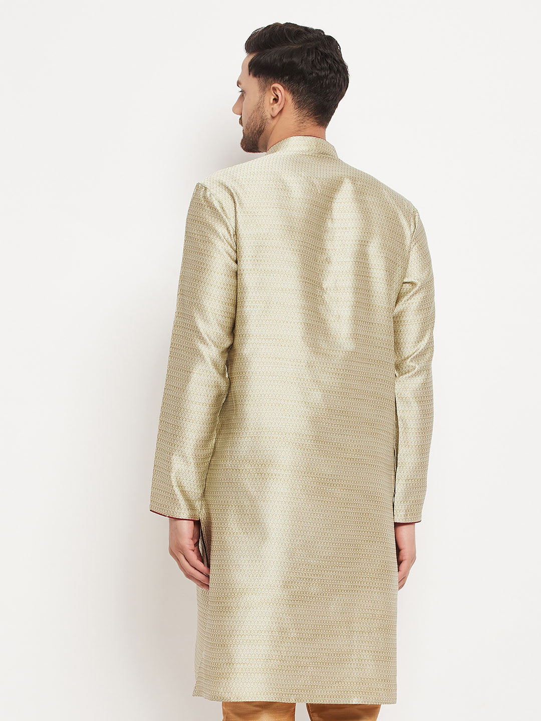 VASTRAMAY Men's Beige Silk Blend Kurta