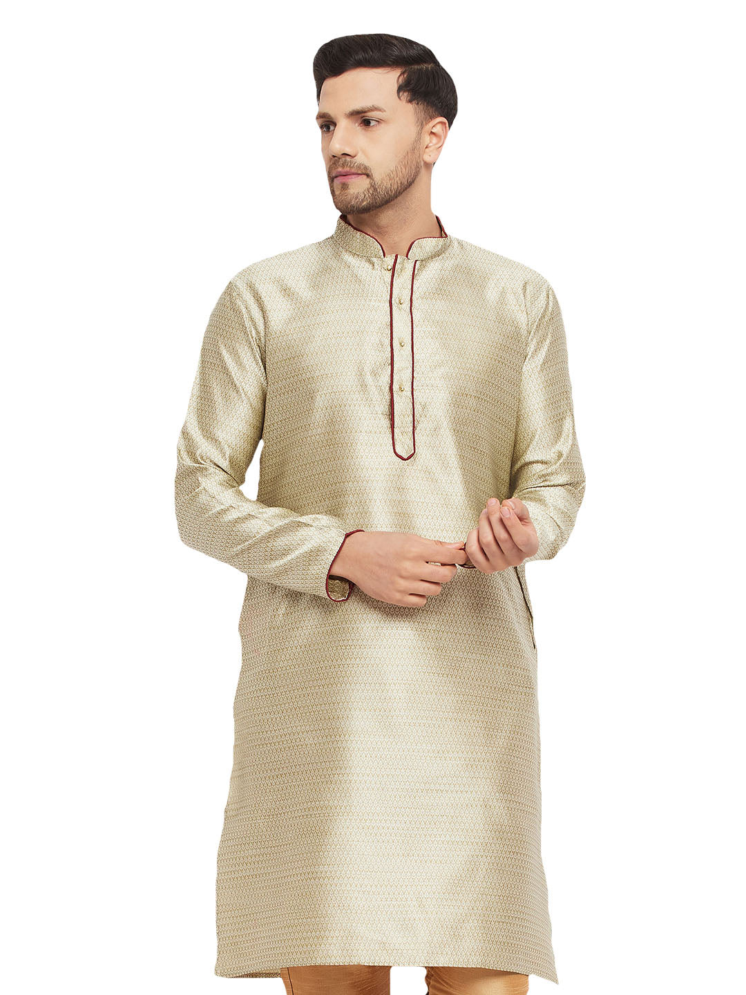 VASTRAMAY Men's Beige Silk Blend Kurta