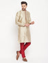 Men's Beige Silk Blend Kurta And Maroon Pant Style Pyjama Set