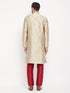 Men's Beige Silk Blend Kurta And Maroon Pant Style Pyjama Set
