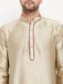 Men's Beige Silk Blend Kurta And Maroon Pant Style Pyjama Set