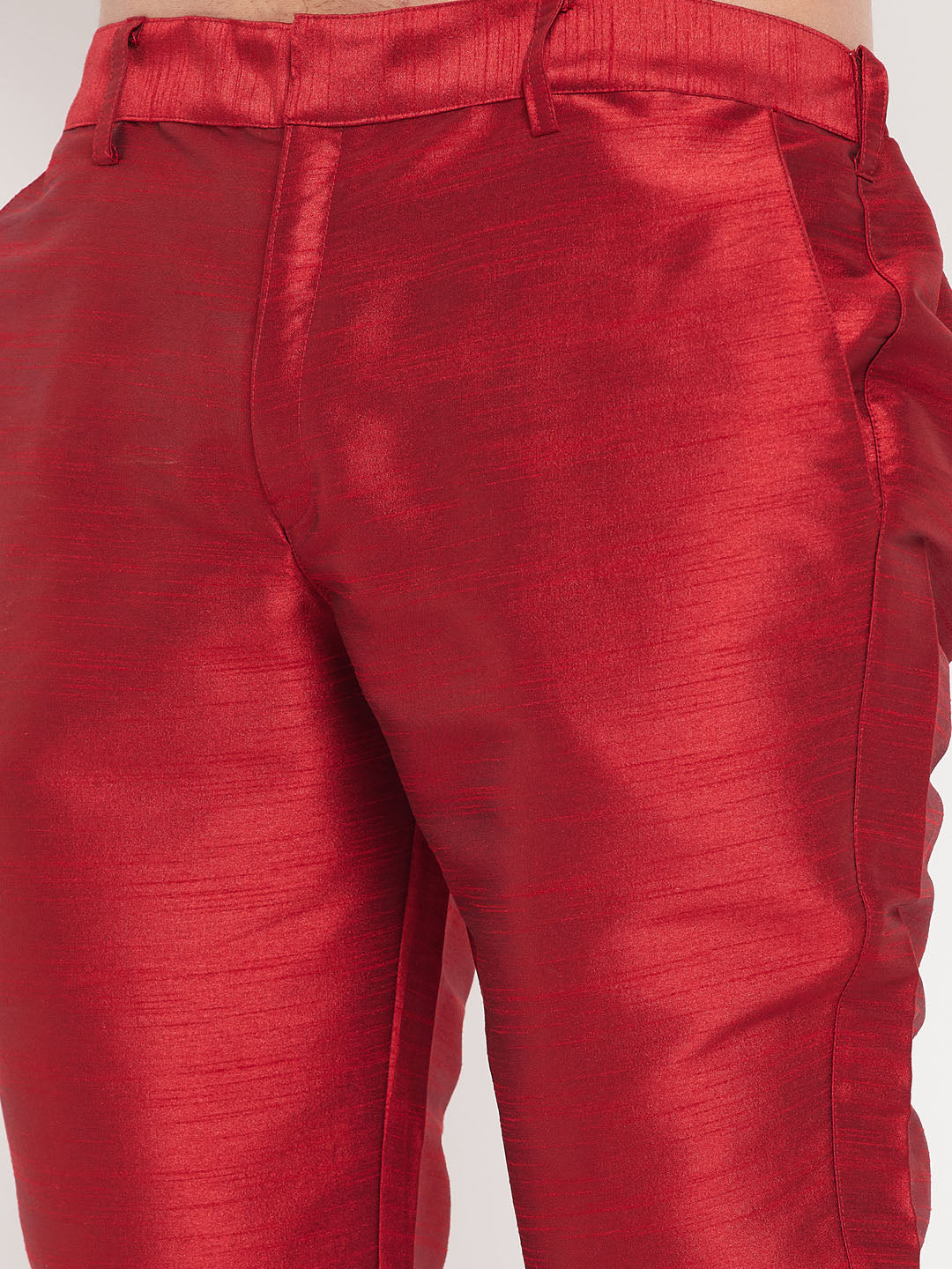 Men's Beige Silk Blend Kurta And Maroon Pant Style Pyjama Set