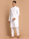Men's White Kurta And Pant Style Cotton Pajama Set With Prayer Cap