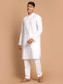 Men's White Kurta And Pant Style Cotton Pajama Set With Prayer Cap