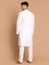 Men's White Kurta And Pant Style Cotton Pajama Set With Prayer Cap