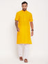 Men's Mustard Solid Kurta With White Pyjama Set