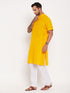 Men's Mustard Solid Kurta With White Pyjama Set