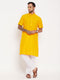Men's Mustard Solid Kurta With White Pyjama Set