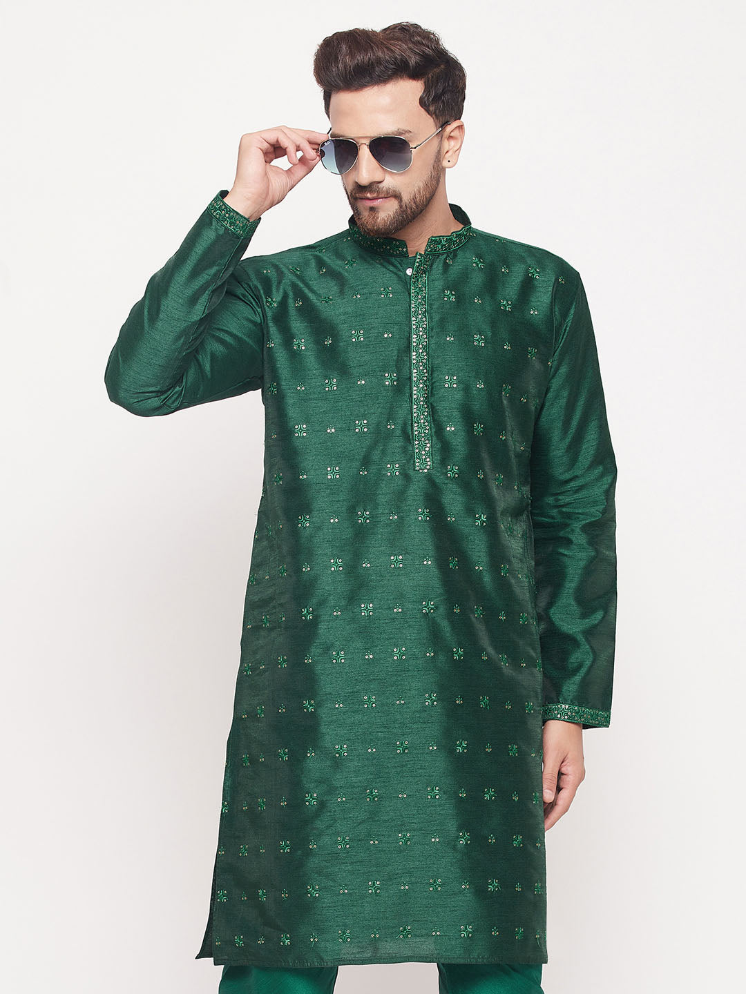 Men's Green Sequin Kurta