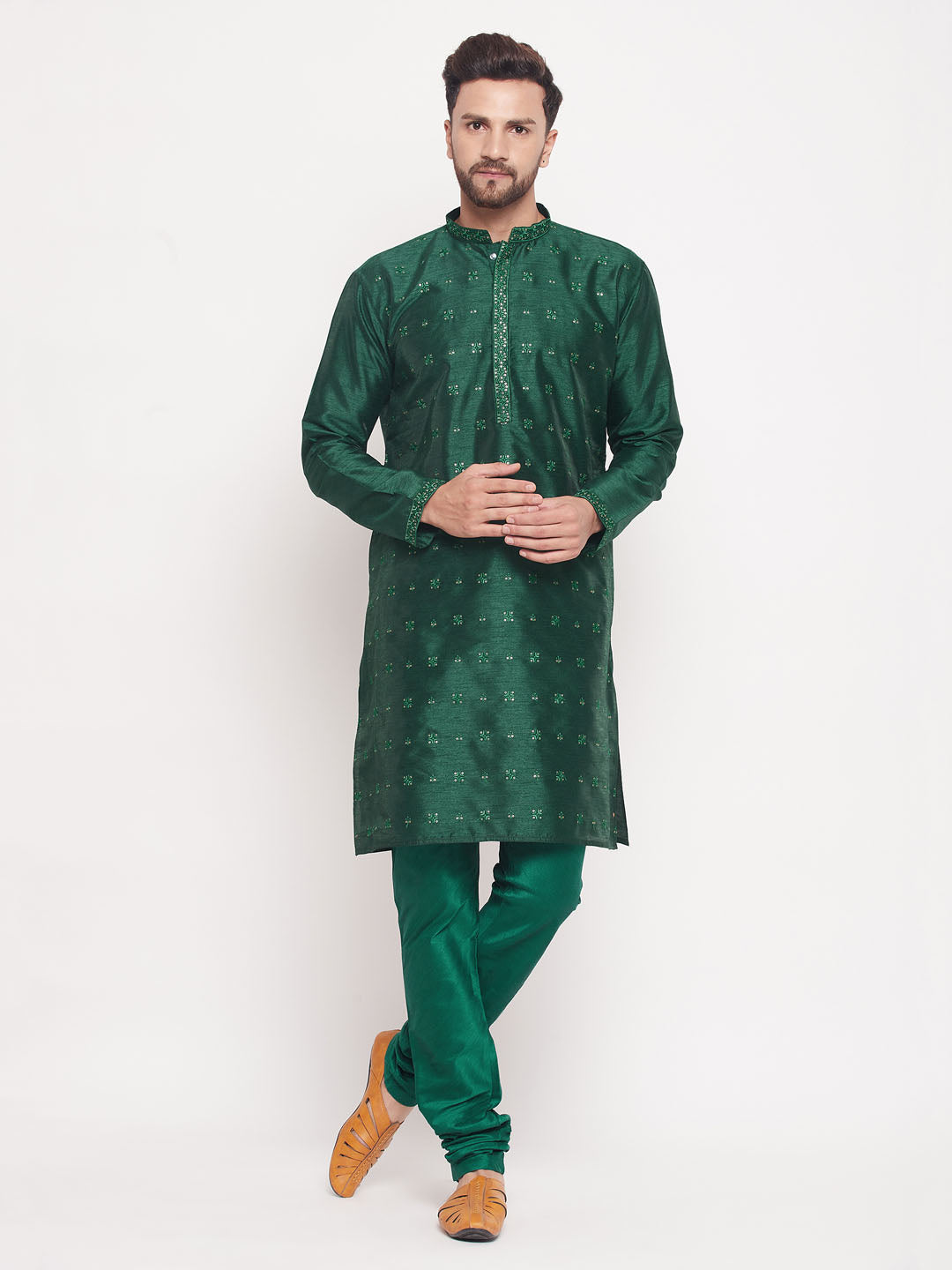 Men's Green Sequin Kurta