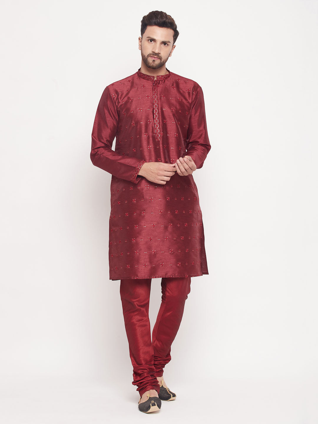 Men's Maroon Sequin Kurta