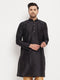 VASTRAMAY Men's Black Cotton Silk Blend Kurta